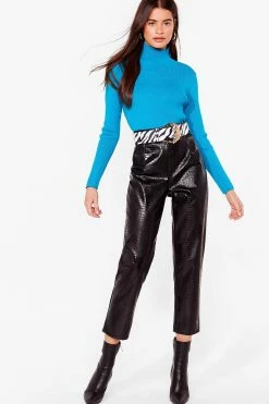 Open Tie Back Knitted Turtleneck Top -Nasty Gal Sales Store Sales womens aqua backless knitted turtleneck top 8