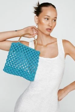 Square Crochet Tote Bag -Nasty Gal Sales Store Sales womens aqua square crochet tote bag 3