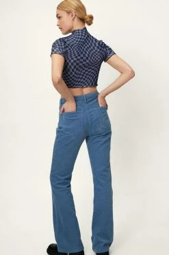 Corduroy Fit And Flare High Waisted Pants -Nasty Gal Sales Store Sales womens baby20blue corduroy flared high waisted pants 3