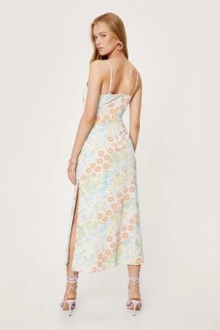 Floral Print Tie Front Midi Dress 6 Floral Print Tie Front Midi Dress -Nasty Gal Sales Store Sales womens baby20blue floral print tie front midi dress 2