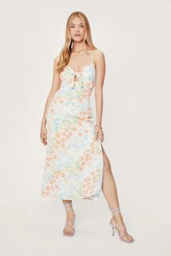 Floral Print Tie Front Midi Dress 7 Floral Print Tie Front Midi Dress -Nasty Gal Sales Store Sales womens baby20blue floral print tie front midi dress 3