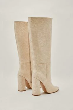 Alternative view of Faux Leather Croc Knee High Pointed Boots