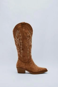 Alternative view of Faux Suede Embroidered Knee High Cowboy Boots