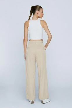 Pinstripe Print Wide Leg Pants -Nasty Gal Sales Store Sales womens beige pinstripe print wide leg pants 2