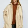 Premium Toggle Detail Faux Leather Vinyl Coat