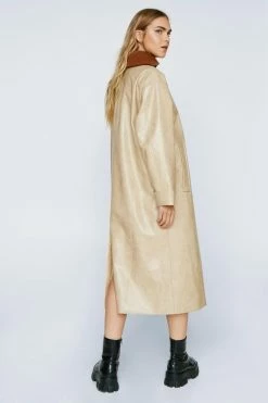 Premium Toggle Detail Faux Leather Vinyl Coat -Nasty Gal Sales Store Sales womens beige premium toggle detail faux leather vinyl coat 2