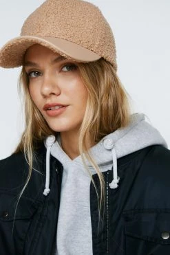 Shearling And Faux Leather Baseball Cap