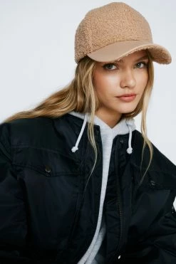 Shearling And Faux Leather Baseball Cap 7 Shearling And Faux Leather Baseball Cap -Nasty Gal Sales Store Sales womens beige shearling and faux leather baseball cap 3