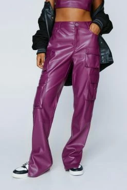 Faux Leather Wide Leg Cargo Pants 8 Faux Leather Wide Leg Cargo Pants -Nasty Gal Sales Store Sales womens berry faux leather wide leg cargo pants 1