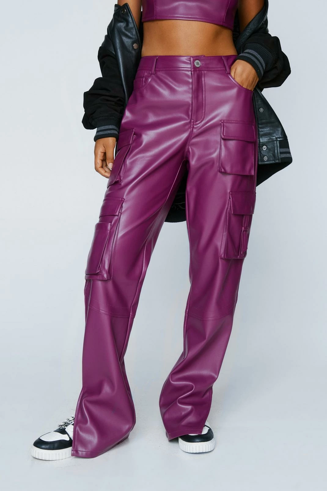 Faux Leather Wide Leg Cargo Pants 2 Faux Leather Wide Leg Cargo Pants - Image 2
