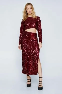 Velvet Sequin Long Sleeve Cut Out Maxi Dress 13 Velvet Sequin Long Sleeve Cut Out Maxi Dress -Nasty Gal Sales Store Sales womens berry velvet sequin long sleeve cut out maxi dress 3