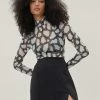 Abstract Animal Mesh Funnel Neck Top