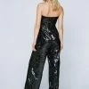 All Over Sequin Bow Contrast Bandeau Jumpsuit