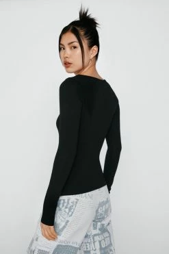Asymmetric Long Sleeve Top -Nasty Gal Sales Store Sales womens black asymmetric long sleeve top 2