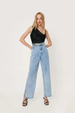 Satin Asymmetric Cowl Neck Cami Top -Nasty Gal Sales Store Sales womens black asymmetric satin cowl neck cami top 1