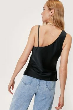Satin Asymmetric Cowl Neck Cami Top -Nasty Gal Sales Store Sales womens black asymmetric satin cowl neck cami top 2