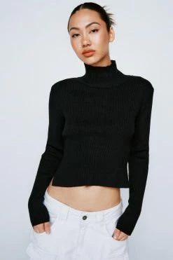 Open Tie Back Knitted Turtleneck Top -Nasty Gal Sales Store Sales womens black backless knitted turtleneck top 6