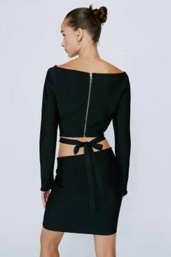 Bandage Cut Out Long Sleeve Mini Dress -Nasty Gal Sales Store Sales womens black bandage cut out long sleeve mini dress 2