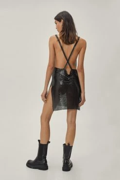 Chainmail Cowl Neck Relaxed Mini Dress -Nasty Gal Sales Store Sales womens black chainmail cowl neck relaxed mini dress 9