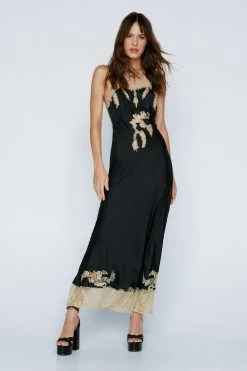 Contrast Lace Applique Maxi Dress -Nasty Gal Sales Store Sales womens black contrast lace applique maxi dress 3