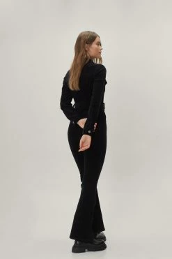 Cord Long Sleeve Zip Front Jumpsuit 12 Cord Long Sleeve Zip Front Jumpsuit -Nasty Gal Sales Store Sales womens black cord long sleeve zip front jumpsuit 2