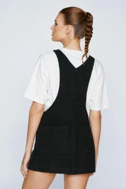 Cord Pocket Front Overall Mini Dress 9 Cord Pocket Front Overall Mini Dress -Nasty Gal Sales Store Sales womens black cord pocket front overall mini dress 2