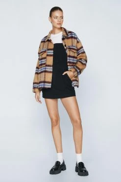 Cord Pocket Front Overall Mini Dress