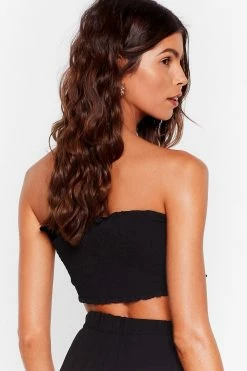 Crinkle Bandeau Tie Front Cover Up Top -Nasty Gal Sales Store Sales womens black crinkle bandeau tie front cover up top 1