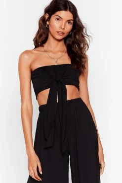 Crinkle Bandeau Tie Front Cover Up Top -Nasty Gal Sales Store Sales womens black crinkle bandeau tie front cover up top 3