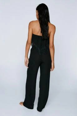 Crinkle Wide Leg Cover Up Pants -Nasty Gal Sales Store Sales womens black crinkle wide leg cover up pants 2