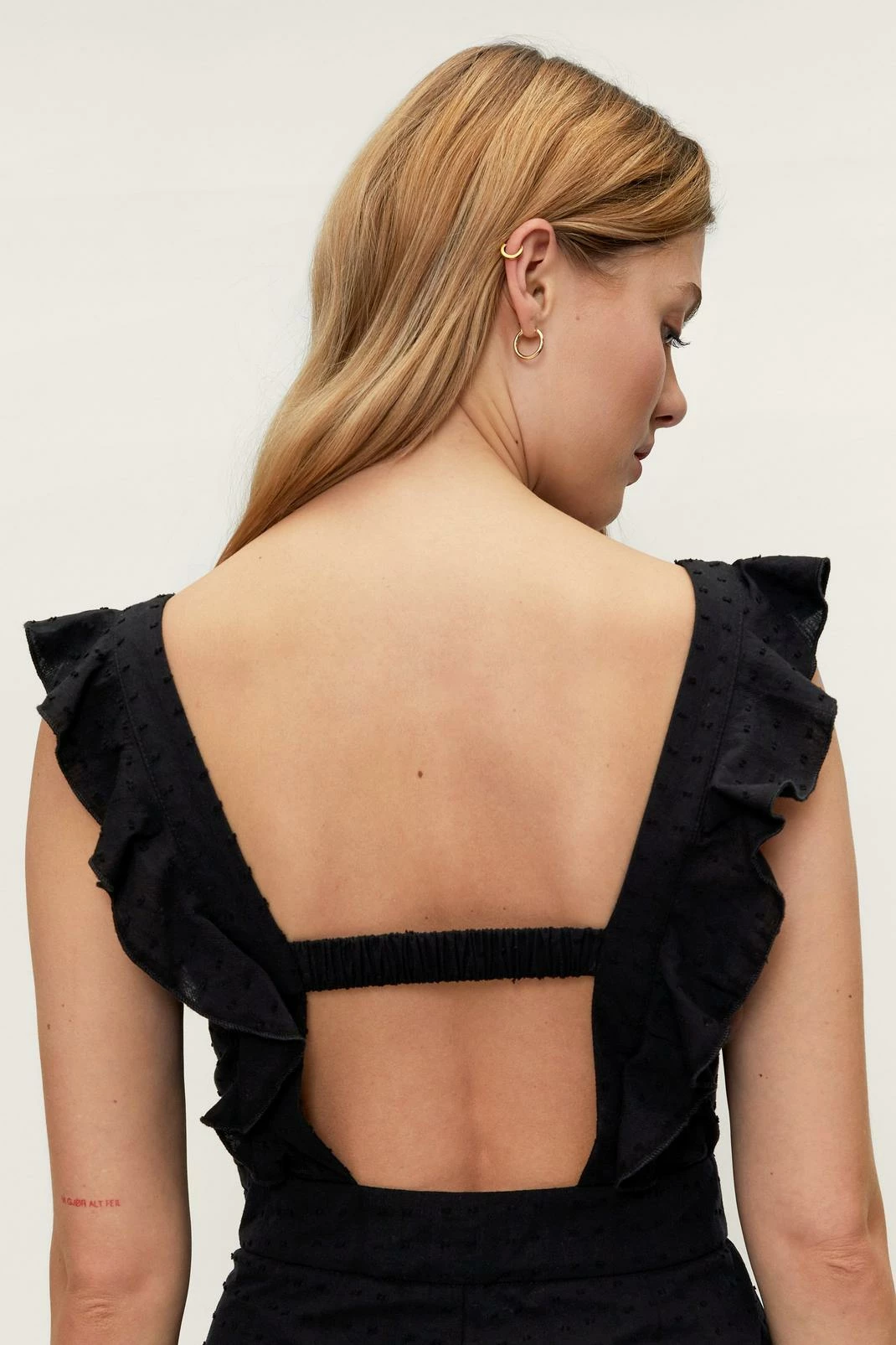 Dobby Texture Ruffle Wide Leg Jumpsuit 2 Dobby Texture Ruffle Wide Leg Jumpsuit - Image 2