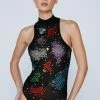 Embellished Mesh Racer Back Bodysuit