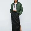 Embroidered Star Taping Detail Satin Maxi Skirt