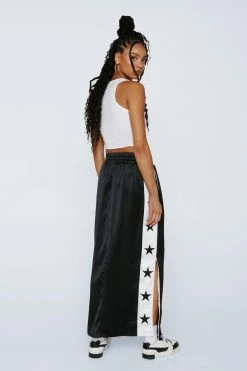 Embroidered Star Taping Detail Satin Maxi Skirt 6 Embroidered Star Taping Detail Satin Maxi Skirt -Nasty Gal Sales Store Sales womens black embroidered star taping detail satin maxi skirt 2