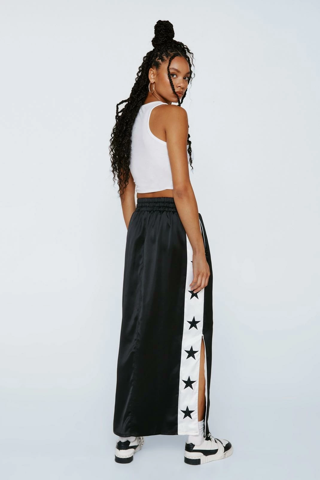 Embroidered Star Taping Detail Satin Maxi Skirt 3 Embroidered Star Taping Detail Satin Maxi Skirt - Image 3