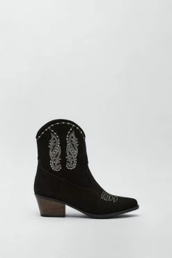 Embroidery Detail Ankle Western Boots -Nasty Gal Sales Store Sales womens black embroidery detail ankle western boots 1