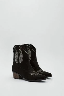 Embroidery Detail Ankle Western Boots -Nasty Gal Sales Store Sales womens black embroidery detail ankle western boots 2