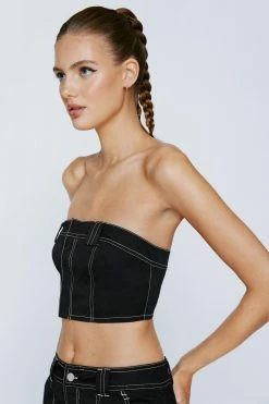 Exposed Stitch Twill Bandeau Corset Top 11 Exposed Stitch Twill Bandeau Corset Top -Nasty Gal Sales Store Sales womens black exposed stitch twill bandeau corset top 1