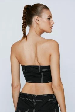 Exposed Stitch Twill Bandeau Corset Top 12 Exposed Stitch Twill Bandeau Corset Top -Nasty Gal Sales Store Sales womens black exposed stitch twill bandeau corset top 2