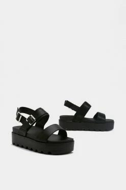 Faux Leather Buckle Platform Sandals