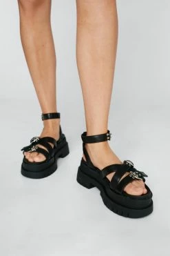 Faux Leather Caged Buckle Cleated Sandals