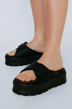Faux Leather Chunky Weave Flatform Mules -Nasty Gal Sales Store Sales womens black faux leather chunky weave flatform mules 2