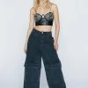 Faux Leather Diamante Cup Crop Top