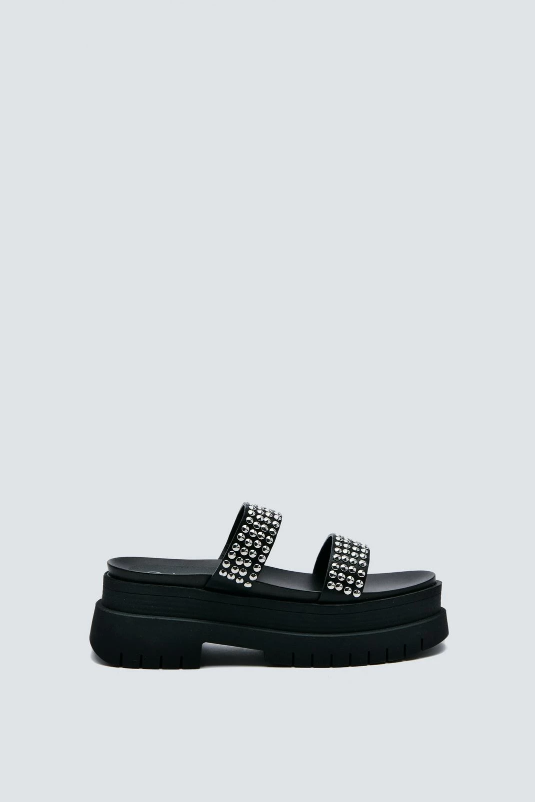 Faux Leather Double Strap Studded Chunky Platform Sandal 2 Faux Leather Double Strap Studded Chunky Platform Sandal - Image 2