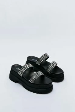 Faux Leather Double Strap Studded Chunky Platform Sandal 6 Faux Leather Double Strap Studded Chunky Platform Sandal -Nasty Gal Sales Store Sales womens black faux leather double strap studded chunky platform sandal 2