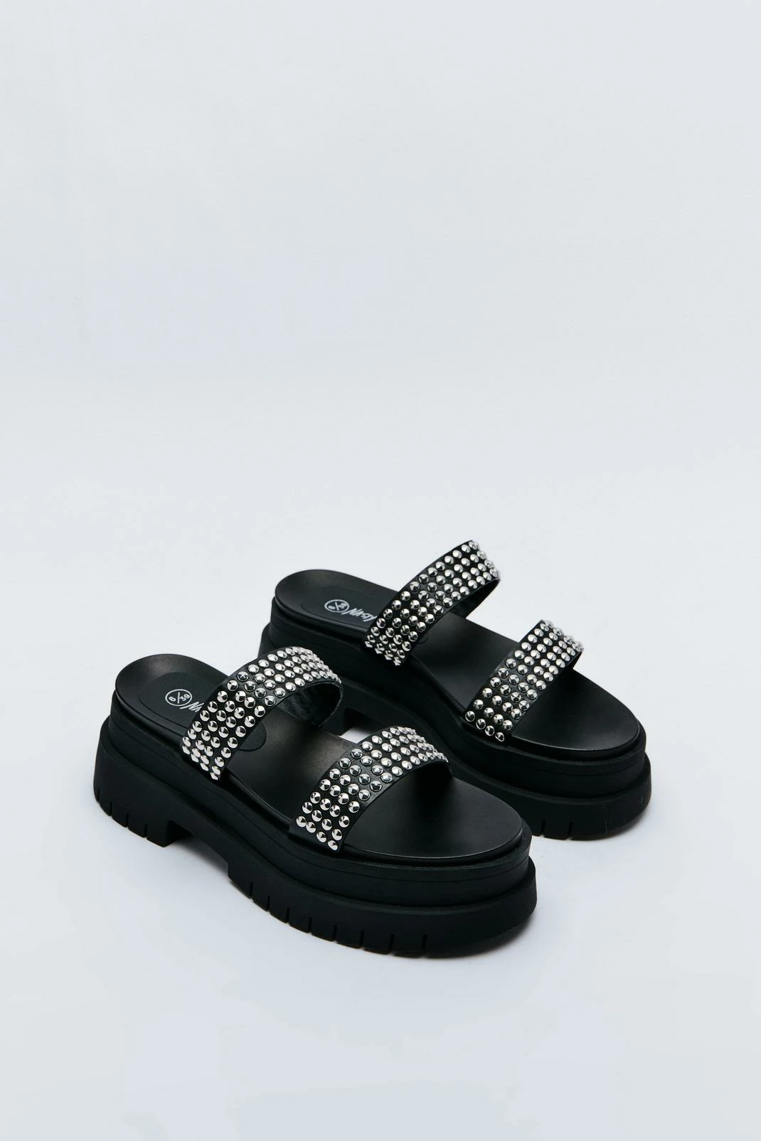 Faux Leather Double Strap Studded Chunky Platform Sandal 3 Faux Leather Double Strap Studded Chunky Platform Sandal - Image 3