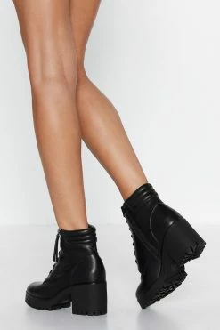 Faux Leather Heeled Biker Boots