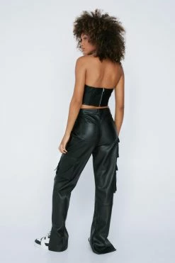 Faux Leather Wide Leg Cargo Pants 12 Faux Leather Wide Leg Cargo Pants -Nasty Gal Sales Store Sales womens black faux leather wide leg cargo pants 2
