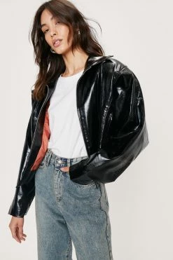 Alternative view of Faux Leather Zip Down Collared Biker Jacket