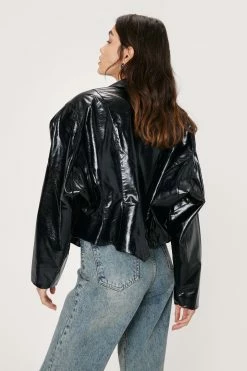 Faux Leather Zip Down Collared Biker Jacket 6 Faux Leather Zip Down Collared Biker Jacket -Nasty Gal Sales Store Sales womens black faux leather zip down collared biker jacket 2